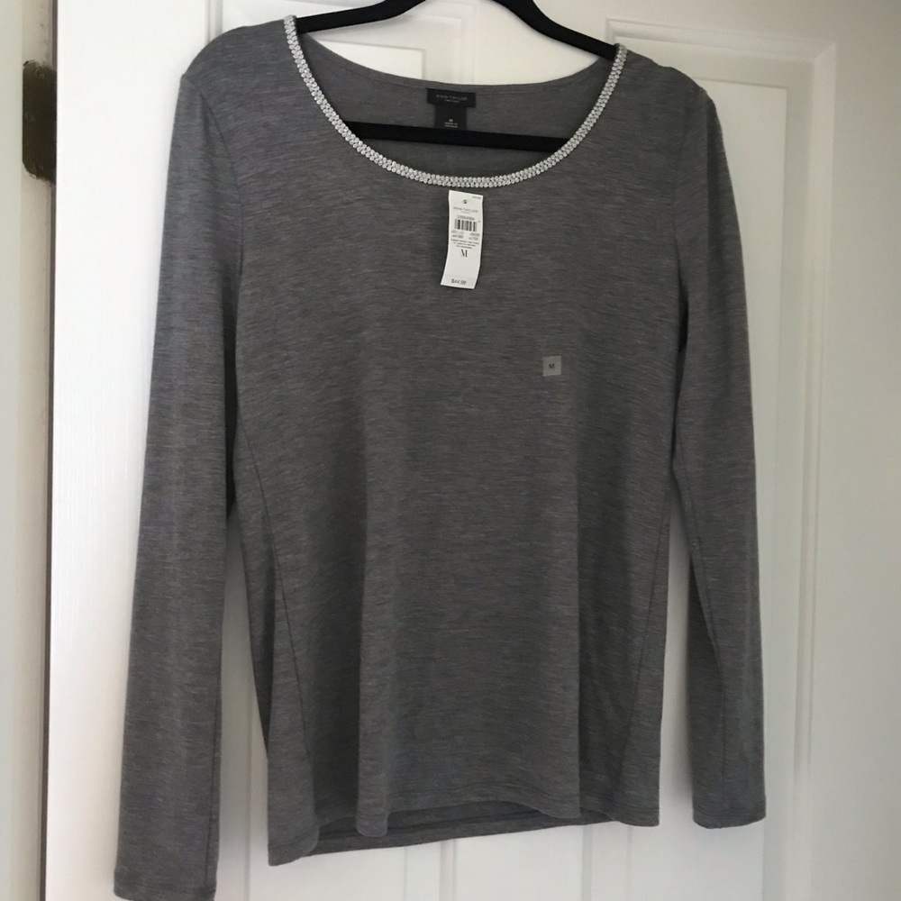 Ann Taylor Factory Grey Sparkle Trim Shirt